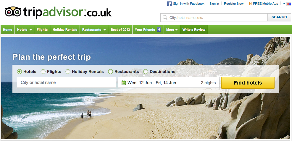 TripAdvisor home page TripAdvisor HomePage