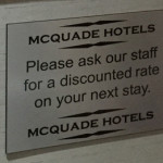 Promo Code sign at reception